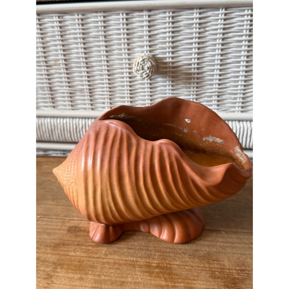 Mid Century Roseville Pottery Terra Cotta Conch Shell RARE vintage USA 68 7.5